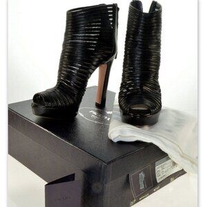 Prada Calzature Donna Leather Mesh High Heel Platform Ankle Booties 36